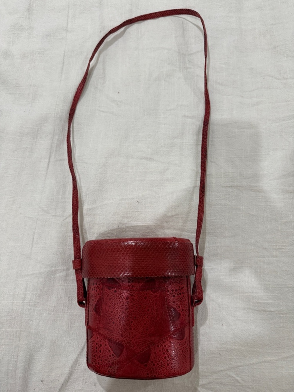 Vintage Compact Red Mini Crossbody Bag with Textured Finish
